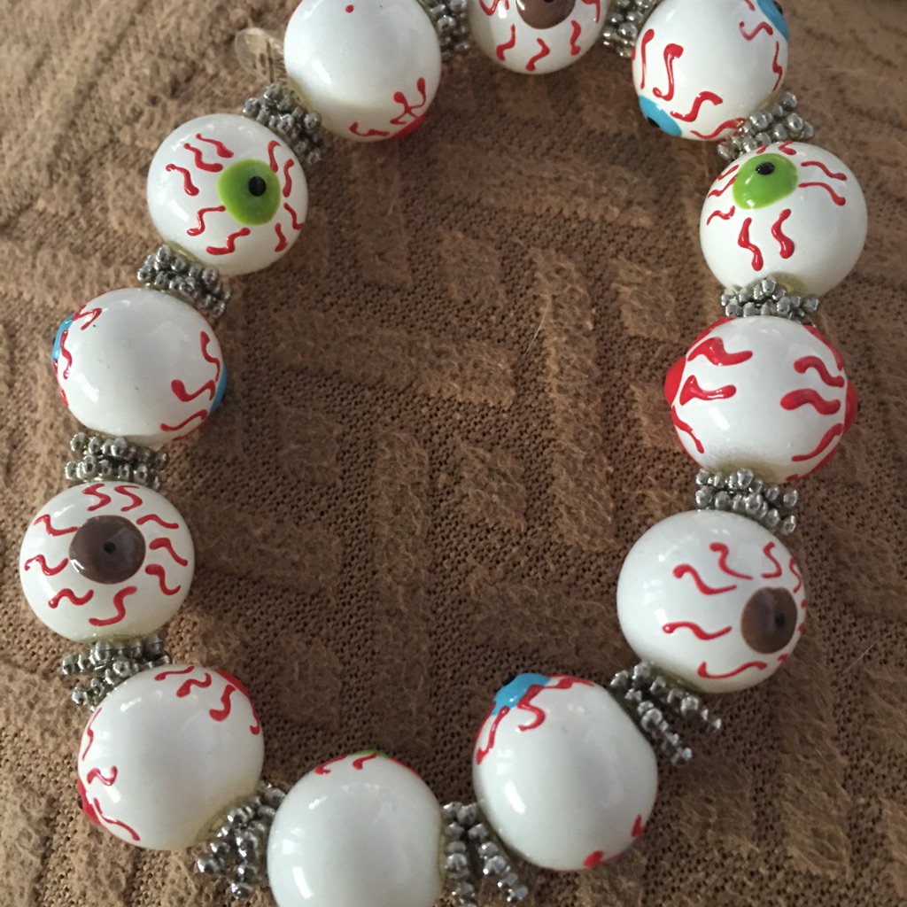 Two’s Company Glass Painted Multicolor Beaded Eyeball Bracelet Stretch